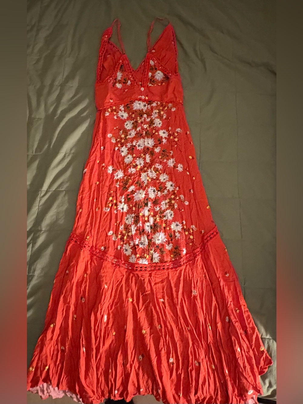 Free People Red Floral V-Neck Maxi Dress